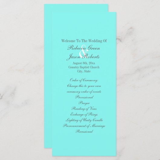 Robinblauer türkisblauer Wasserhauptblauer Hochzei Programm (Vorne/Hinten)