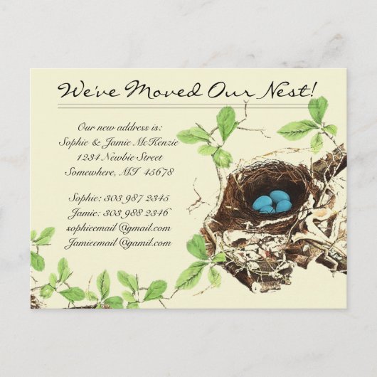Robinen Eier Blaue Eier in Nest wir bewegt haben Ankündigungspostkarte (Vorderseite)