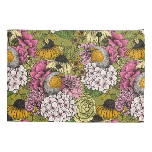 Robinen im Garten 2 Kissenbezug (Rückseite-Links)