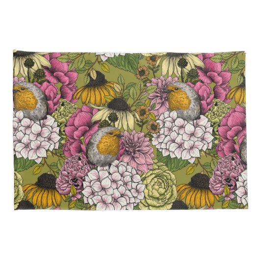 Robinen im Garten 2 Kissenbezug (Rückseite-Rechts)