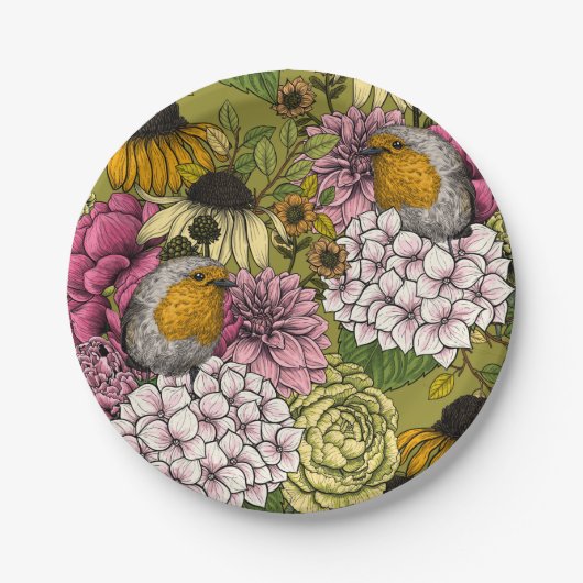 Robinen im Garten 2 Pappteller (Vorderseite)