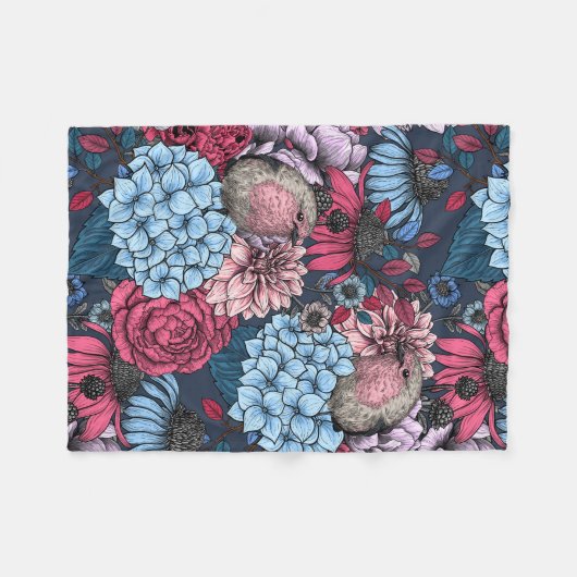 Robinen im Garten 3 Fleecedecke (Vorderseite (Horizontal))