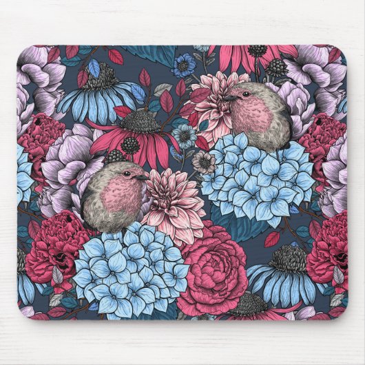 Robinen im Garten 3 Mousepad (Vorne)