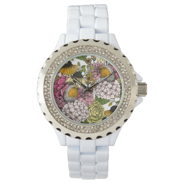 Robinen im Garten Armbanduhr (Vorderseite)