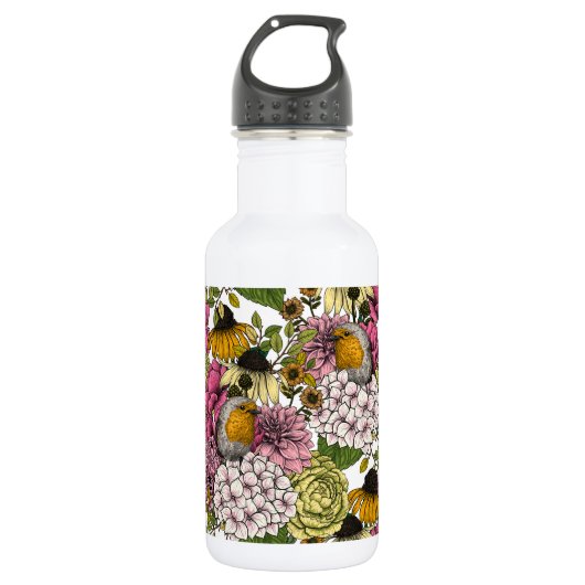 Robinen im Garten Edelstahlflasche (Vorderseite)