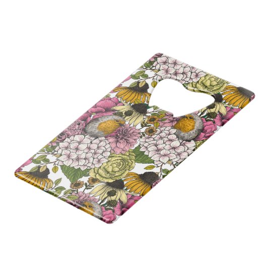 Robinen im Garten Geldbeutel Flaschenöffner (Rückseite Schrägansicht)