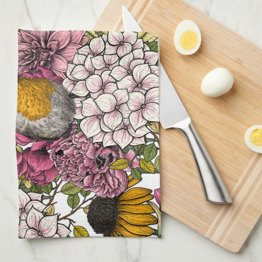 Robinen im Garten Geschirrtuch (Viertel Falte)