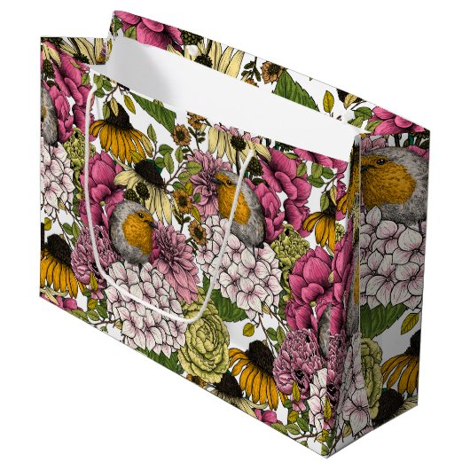 Robinen im Garten Große Geschenktüte (Vorderseite Schrägansicht)