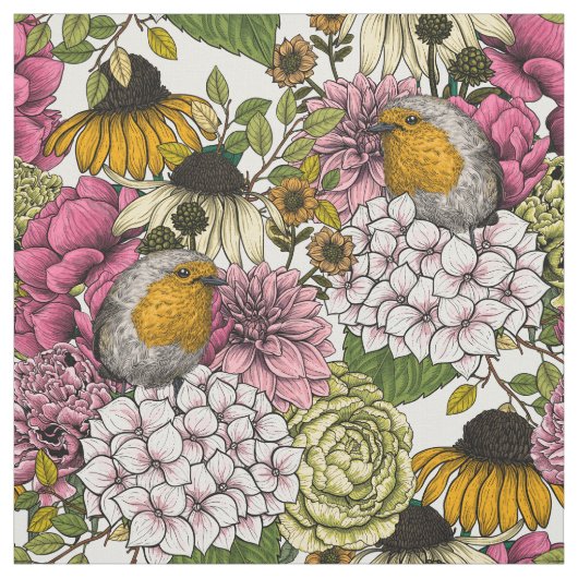 Robinen im Garten Stoff (Muster)