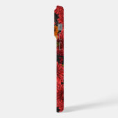 Robinen im Herbstgarten, rote Dahlien auf schwarz iPhone Hülle (Linke Seite)