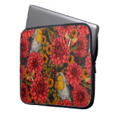 Robinen im Herbstgarten, rote Dahlien auf schwarz Laptopschutzhülle (Vorderseite Links)