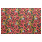 Robinen im Herbstgarten, rote Dahlien auf schwarz Stoff (Yard (91,4 cm))