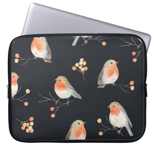 Robinen, Rowan Beeren, winterfarbenes Muster. Laptopschutzhülle (Vorderseite)
