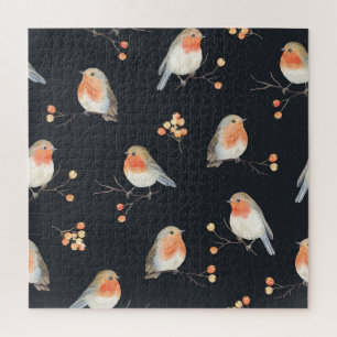 Robinen, Rowan Beeren, winterfarbenes Muster. Puzzle