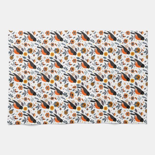 Robinen und Blume Geschirrtuch (Horizontal)