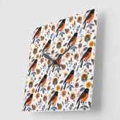 Robinen und Blume Quadratische Wanduhr (Winkel)