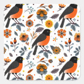 Robinen und Blume Quadratischer Aufkleber (Vorderseite)
