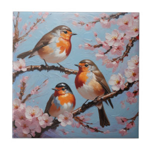 Robinen und Kirschblüten Fliese