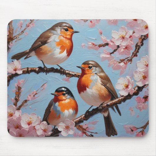 Robinen und Kirschblüten Mousepad (Vorne)