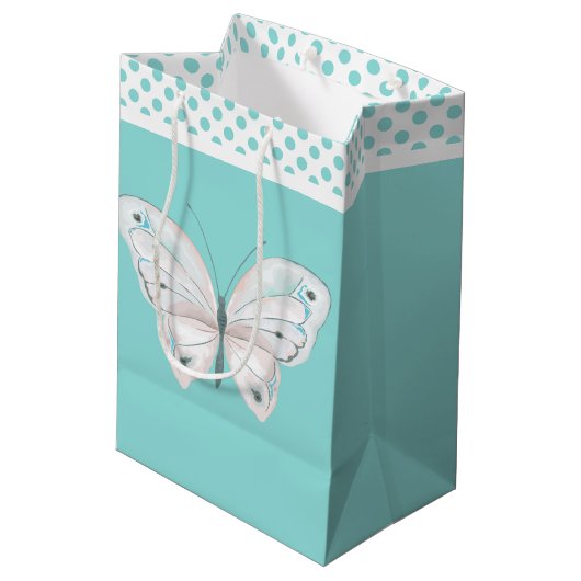Robins Egblue mit White Butterfly Geschenktasche Mittlere Geschenktüte (Rückseite Schrägansicht)