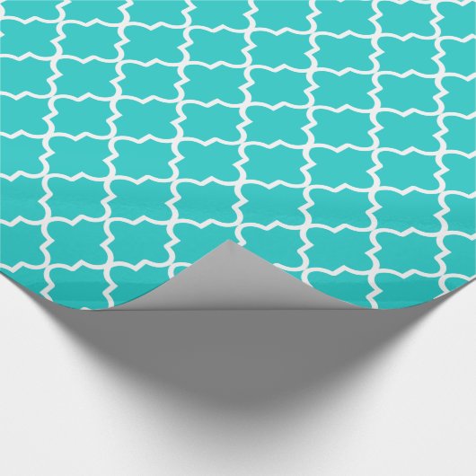 Robin's Egg Blau und Weiß marokkanische Quatrefoli Geschenkpapier (Ecke)