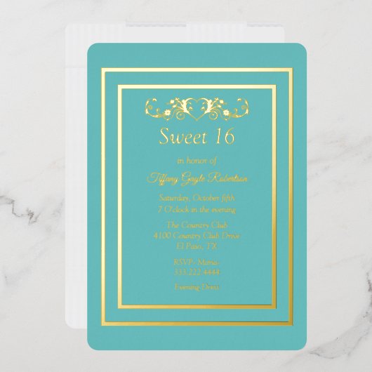 Robins Egg Blue and Foil Sweet 16 Folieneinladung (Briefumschlag)