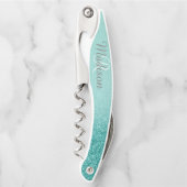 Robin's Egg Blue Aquamarin Stylish Monogram Glitze Kellnermesser (Vorderseite)