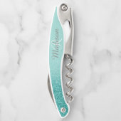 Robin's Egg Blue Aquamarin Stylish Monogram Glitze Kellnermesser (Rückseite)