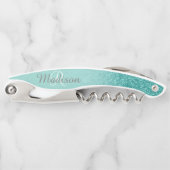 Robin's Egg Blue Aquamarin Stylish Monogram Glitze Kellnermesser (Vorderseite)