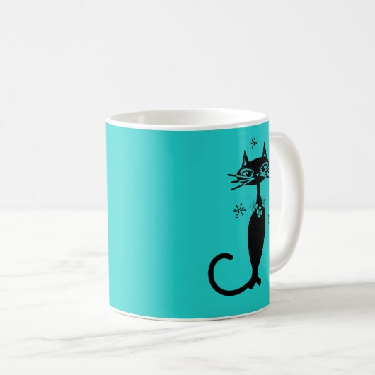 Robins Egg Blue Atomic Retro Cat Tasse (VorderseiteRechts)