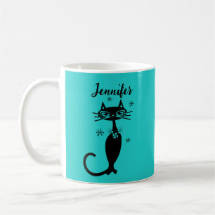 Robins Egg Blue Atomic Retro Cat Tasse