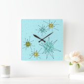 Robin's Egg Blue Atomic Sternexplosion Wall Clock Quadratische Wanduhr (Zuhause)