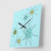 Robin's Egg Blue Atomic Sternexplosion Wall Clock Quadratische Wanduhr (Winkel)
