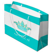 Robins Egg Blue Crown Custom Gift Bag Große Geschenktüte (Rückseite Schrägansicht)