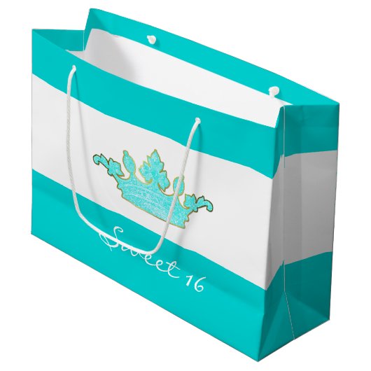 Robins Egg Blue Crown Custom Gift Bag Große Geschenktüte (Vorderseite Schrägansicht)