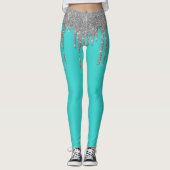 Robin's Egg Blue Cyan Aquamarin Silver Glitzer Leg Leggings (Vorderseite)