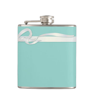 Robin's Egg Blue Jewelry Box mit weißem Band Flachmann