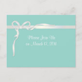 Robin's Egg Blue Jewelry Box mit weißem Band Postkarte (Vorderseite)