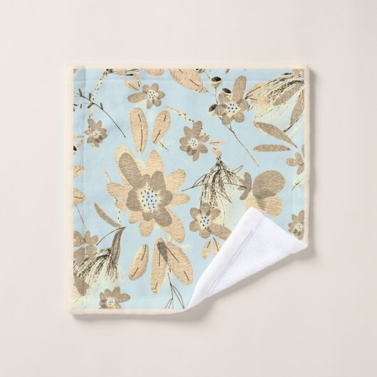 Robins Egg Blue mit braunen Tönen von Florals Badhandtuch Set (Waschlappen)