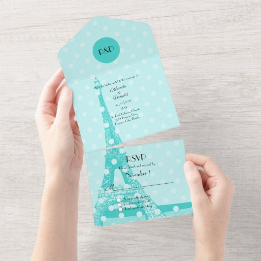 Robins Egg Blue Paris Hochzeit All In One Einladung (Abreißen)