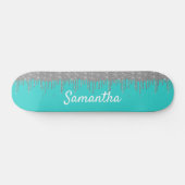 Robin's Egg Blue Silver Glitzer Tropfen Skateboard (Horizontal)