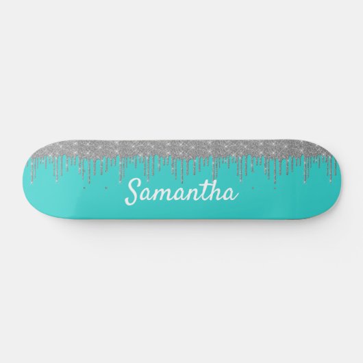 Robin's Egg Blue Silver Glitzer Tropfen Skateboard (Horizontal)
