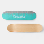 Robin's Egg Blue Silver Glitzer Tropfen Skateboard (Horizontal)