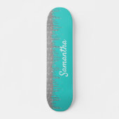 Robin's Egg Blue Silver Glitzer Tropfen Skateboard (Vorne)