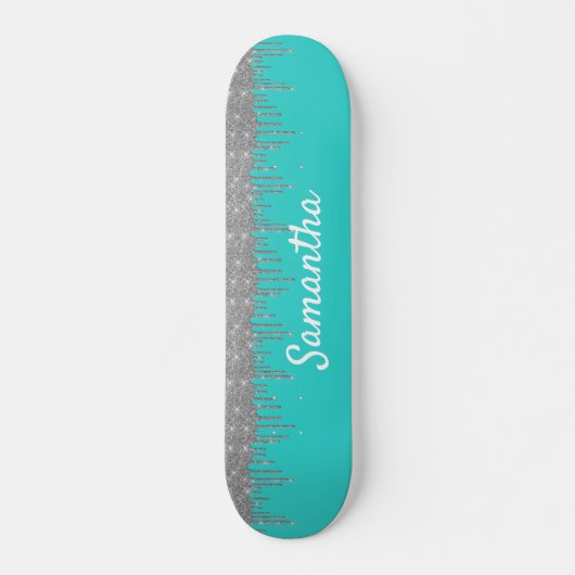 Robin's Egg Blue Silver Glitzer Tropfen Skateboard (Vorne)
