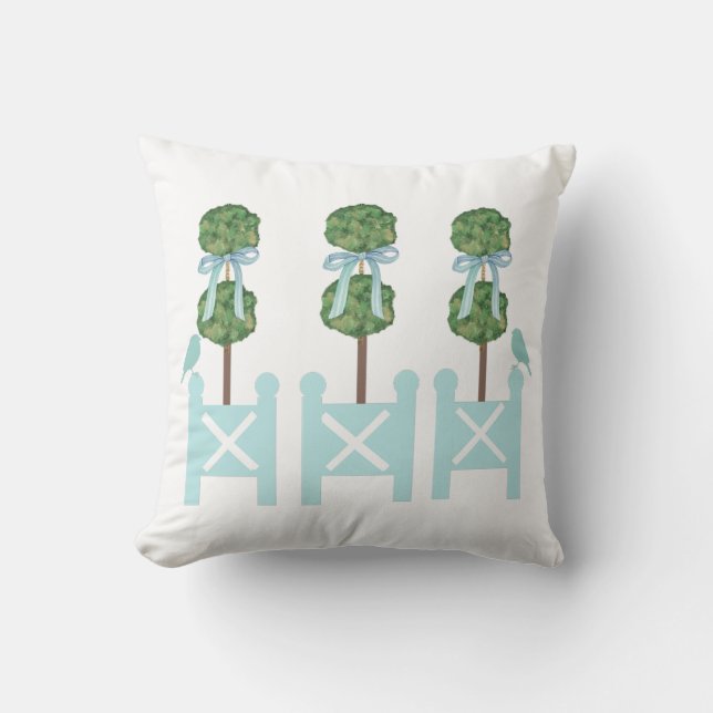 Robin's Egg Blue Topiary Bird Throw Kissen (Vorderseite)