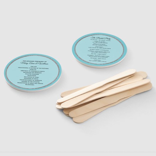 Robins Egg Blue und Silver Wedding Program Fan Fächer (Non-assembled)