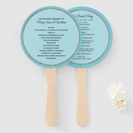 Robins Egg Blue und Silver Wedding Program Fan Fächer (Vorne und Hinten)