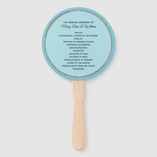 Robins Egg Blue und Silver Wedding Program Fan Fächer (Vorderseite)
