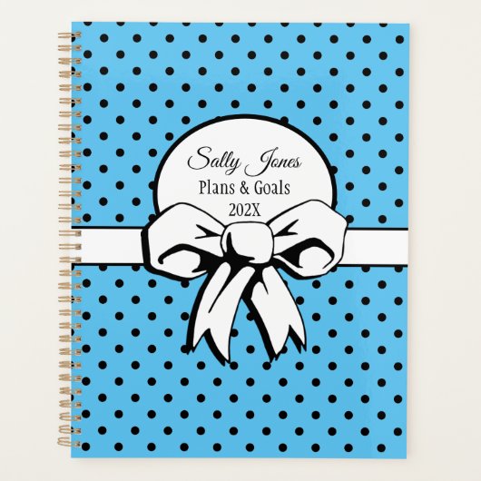 Robin's Egg Blue White Bow Polka Dots Personalisie Planer (Vorderseite)